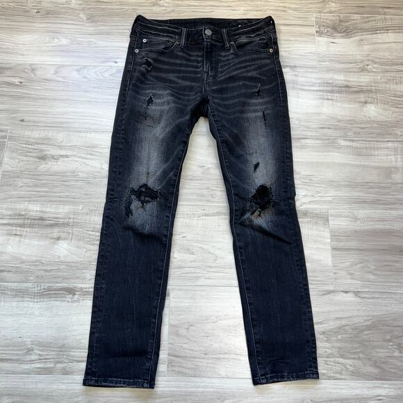 American Eagle Men's Skinny Black Distressed Jeans Size W30 L30 - Picture 1 of 11